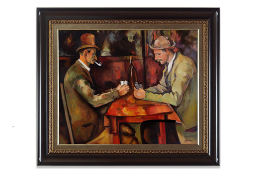 painting oil on canvas, floated frame, paints for sale in florida, colombian painter, replica by paul cezanne, card players, replica by colombian artist